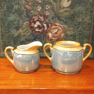 Lusterware Cream and Sugar vintage Japan mint peach